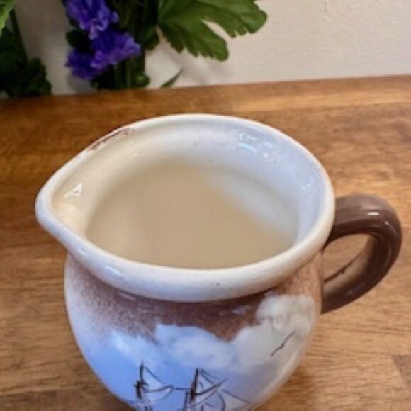 Jan Blair Canadian Pottery Pitcher Signed Hand Painted Ship Vintage Maritime - Picture 3 of 7